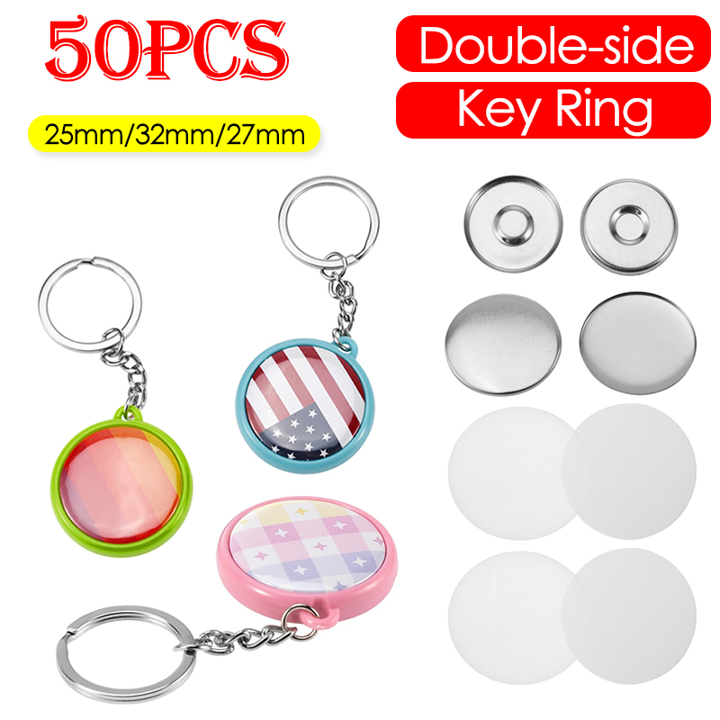 50個/セット 25mm 32mm 37mm 両面キーホルダ - Button Badge Blank のレビューと価格